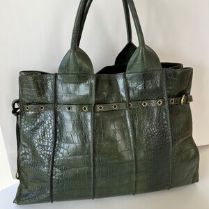 COCCINELLE genuine leather  green crocodile embossed tote bag made in italy